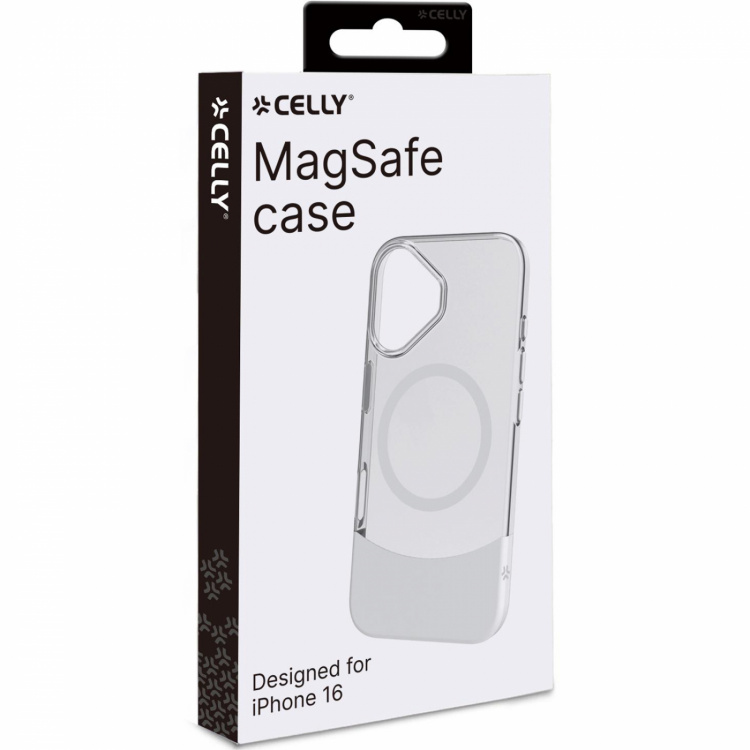 Celly Magdual MagSafe-kompatibelt skall iPhone 16 Hvit + gjennomsiktig Celly Magdual MagSafe-kompatibelt skall iPhone 16 Hvit + gjennomsiktig