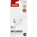 Hama Lader 1x USB-C 1x USB-A GaN 45W Hvit