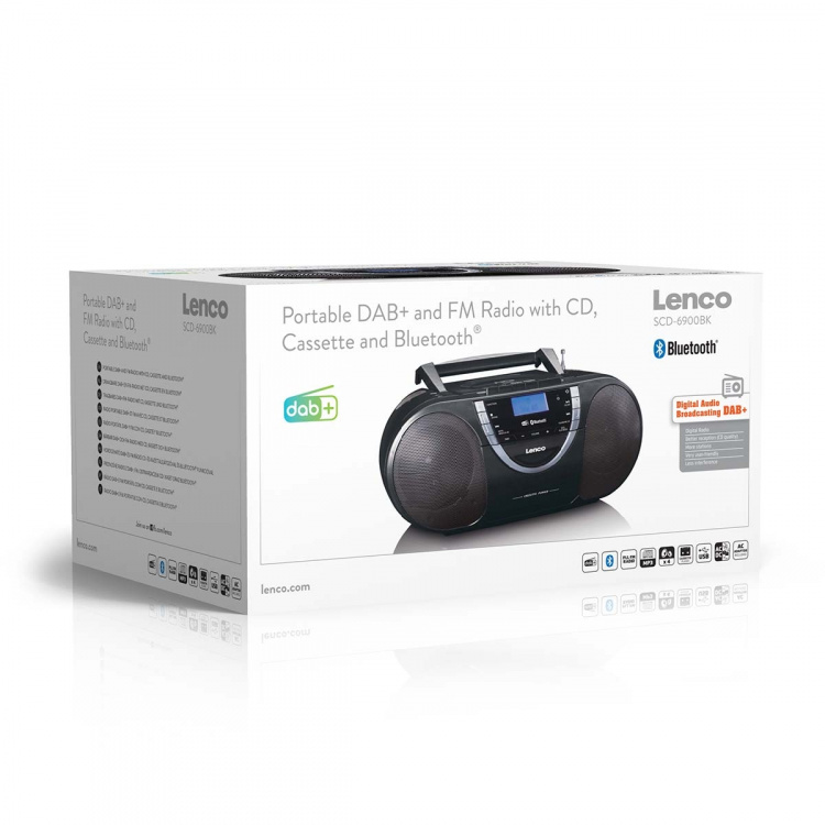 Lenco Bærbar DAB+ og FM-radio med CD-kassett og Bluetooth® Svart