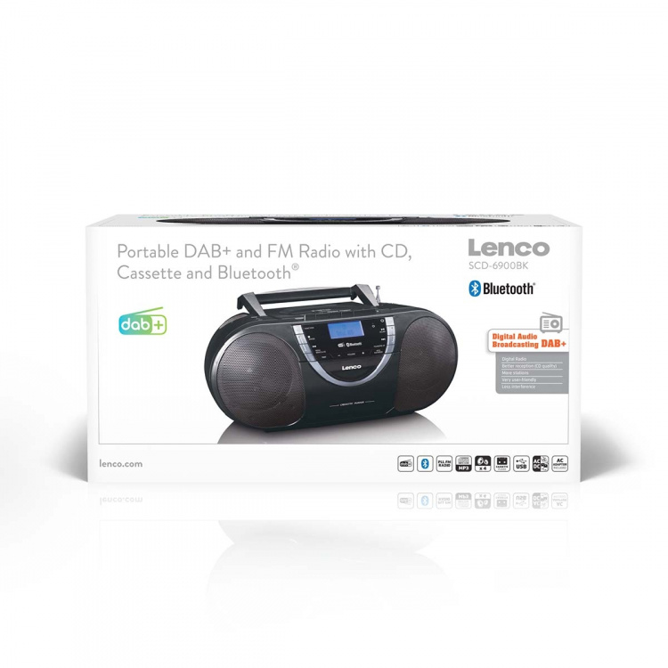 Lenco Bærbar DAB+ og FM-radio med CD-kassett og Bluetooth® Svart