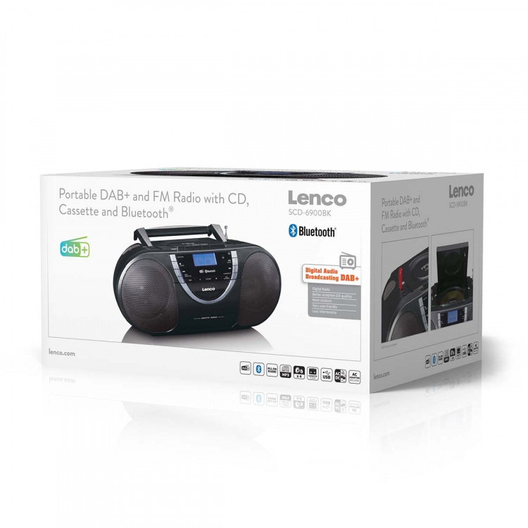 Lenco Bærbar DAB+ og FM-radio med CD-kassett og Bluetooth® Svart