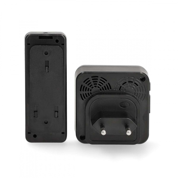 Nedis Trådløs ringeklokke Set | Nettstrøm drevet | 100 - 240 V AC 50/60 Hz | 1x 23A 12V | Volum: 110 dB | Signalområde (siktelinje): 150 m | IP55 | Justerbar volum | 58 Melodies | 1 Mottaker | Sort