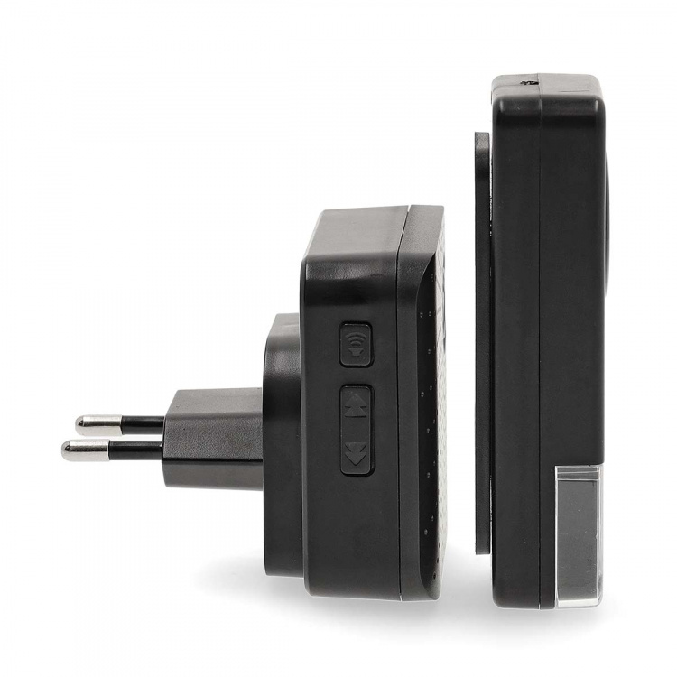 Nedis Trådløs ringeklokke Set | Nettstrøm drevet | 100 - 240 V AC 50/60 Hz | 1x 23A 12V | Volum: 110 dB | Signalområde (siktelinje): 150 m | IP55 | Justerbar volum | 58 Melodies | 1 Mottaker | Sort