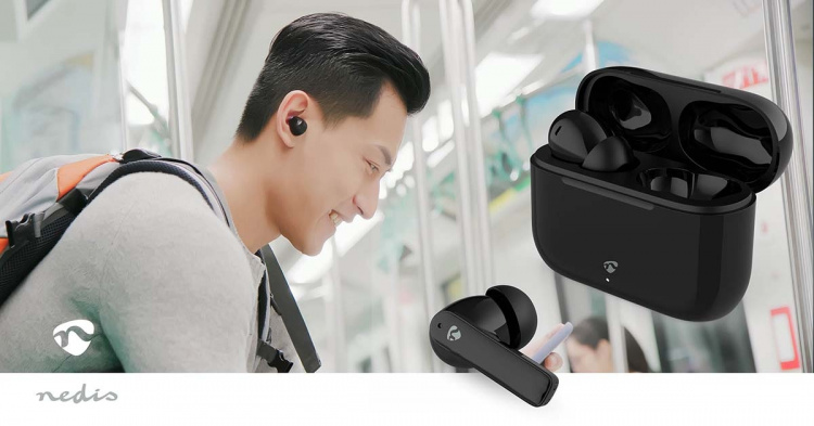 Nedis Fullt Trådløse hodetelefoner | ENC (Environmental Noise Cancelling) | Bluetooth® | Maksimal batteritid: 24 timer | Touch kontroll | Ladeboks | Trådløs ladeetui | Innebygd mikrofon | Stemmestyring | Noise canceling | IPX4 | Sort Nedis Fullt Trådløse hodetelefoner | ENC (Environmental Noise Cancelling) | Bluetooth® | Maksimal batteritid: 24 timer | Touch kontroll | Ladeboks | Trådløs ladeetui | Innebygd mikrofon | Stemmestyring | Noise canceling | IPX4 | Sort