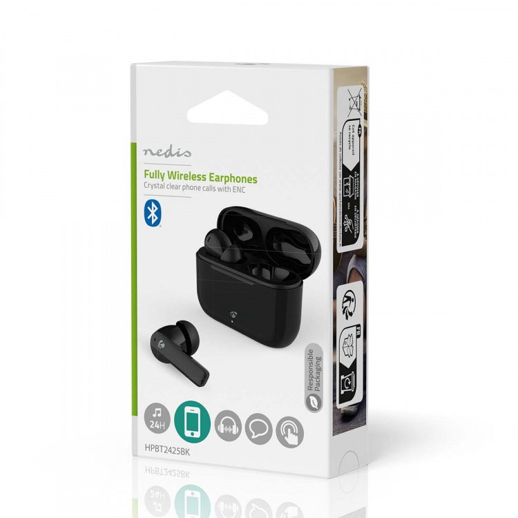 Nedis Fullt Trådløse hodetelefoner | ENC (Environmental Noise Cancelling) | Bluetooth® | Maksimal batteritid: 24 timer | Touch kontroll | Ladeboks | Trådløs ladeetui | Innebygd mikrofon | Stemmestyring | Noise canceling | IPX4 | Sort Nedis Fullt Trådløse hodetelefoner | ENC (Environmental Noise Cancelling) | Bluetooth® | Maksimal batteritid: 24 timer | Touch kontroll | Ladeboks | Trådløs ladeetui | Innebygd mikrofon | Stemmestyring | Noise canceling | IPX4 | Sort