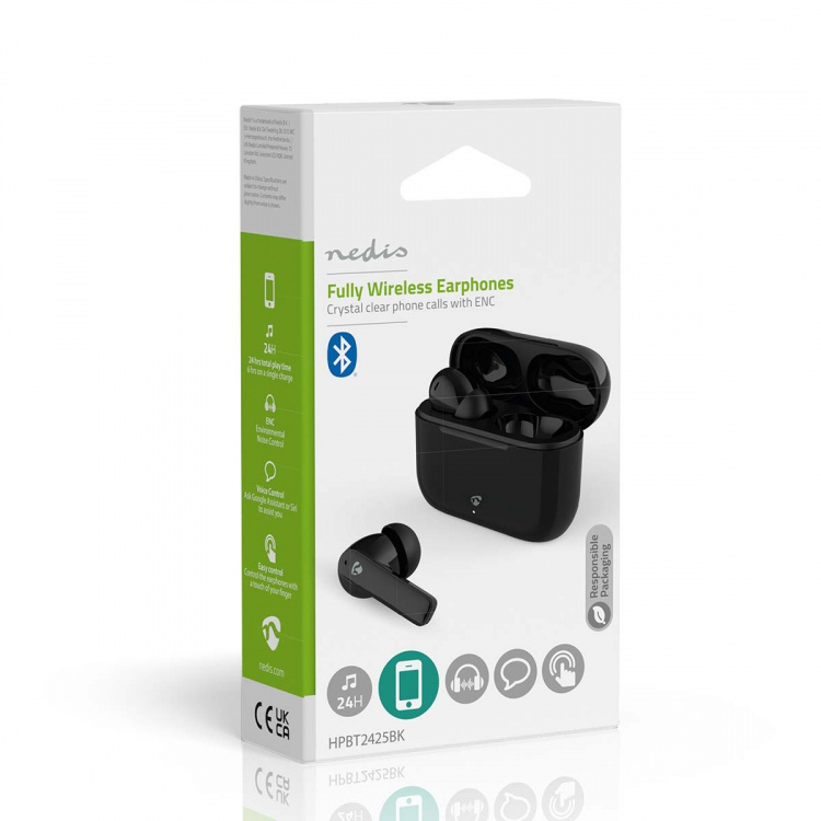 Nedis Fullt Trådløse hodetelefoner | ENC (Environmental Noise Cancelling) | Bluetooth® | Maksimal batteritid: 24 timer | Touch kontroll | Ladeboks | Trådløs ladeetui | Innebygd mikrofon | Stemmestyring | Noise canceling | IPX4 | Sort Nedis Fullt Trådløse hodetelefoner | ENC (Environmental Noise Cancelling) | Bluetooth® | Maksimal batteritid: 24 timer | Touch kontroll | Ladeboks | Trådløs ladeetui | Innebygd mikrofon | Stemmestyring | Noise canceling | IPX4 | Sort