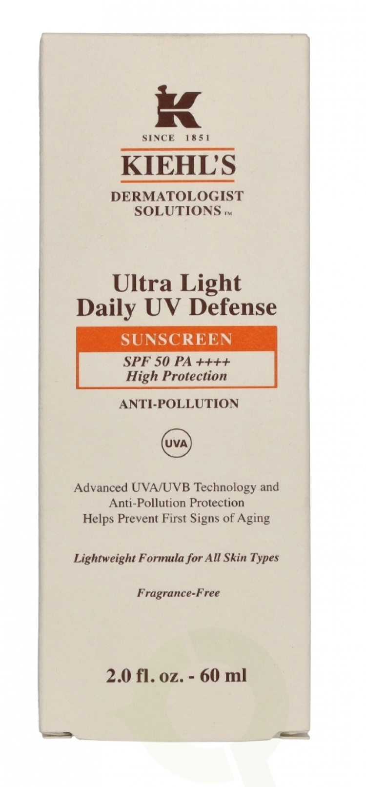 Kiehl\'s D.S. Ultra Light Daily UV Defense Sunscreen SPF50 60 ml Anti-Pollution for alle hudtyper