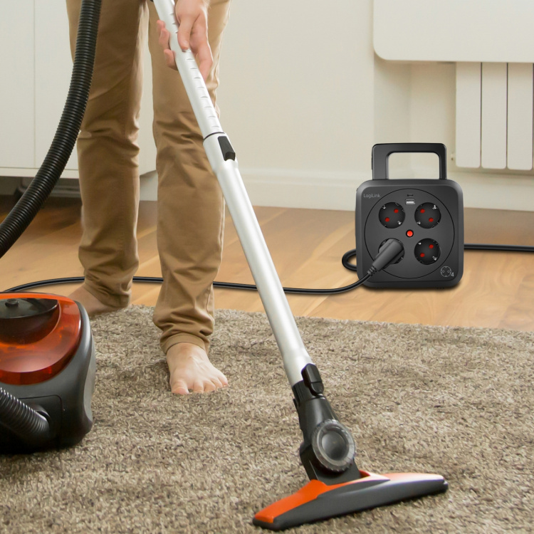 LogiLink Kabeltrommel 5 meter 4 jordede stikkontakter + USB-A/USB-C 20W IP20