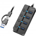 LogiLink USB-nav med 4 porter og separate på/av-knapper USB-C/USB-A i USB 3.2 Gen1