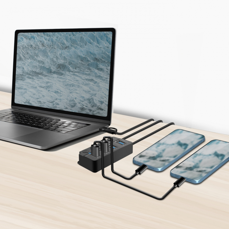 LogiLink USB-nav med 4 porter og separate på/av-knapper USB-C/USB-A i USB 3.2 Gen1