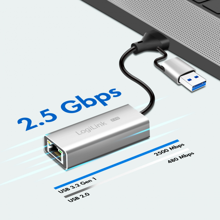 LogiLink USB-A/USB-C -> 2,5 Gigabit nettverksadapter RJ45