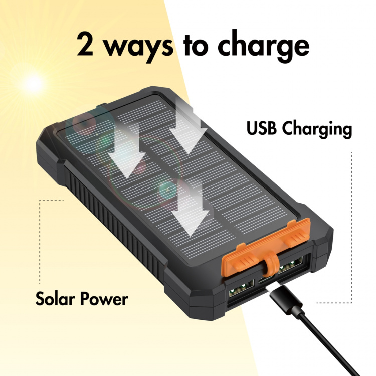 LogiLink Solenergibank 10.000 mAh 2xUSB-A + USB-C inn/ut 12W
