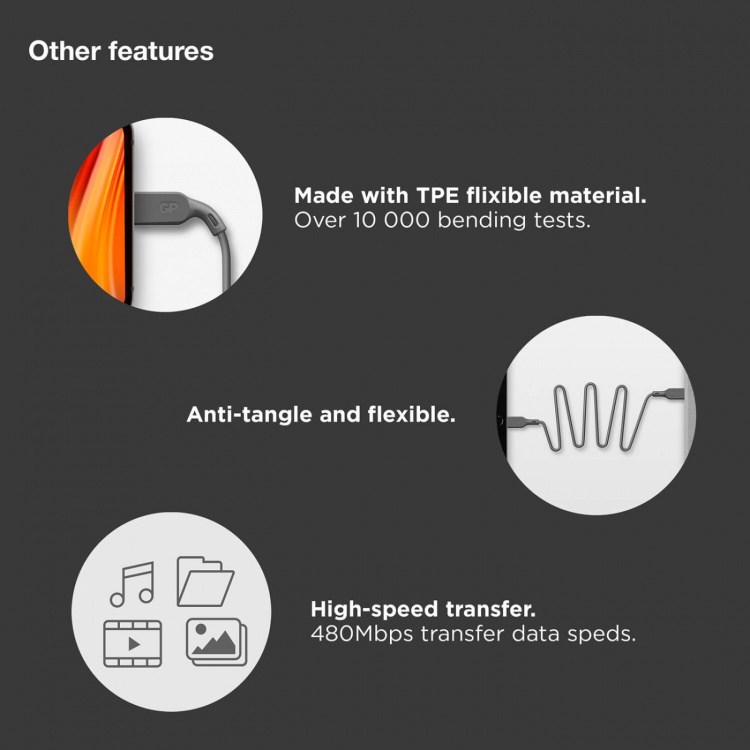 GP Kabel USB-A Til USB-C 3-I-1 Micro-USB + Lightning CY1N 1m GP Kabel USB-A Til USB-C 3-I-1 Micro-USB + Lightning CY1N 1m