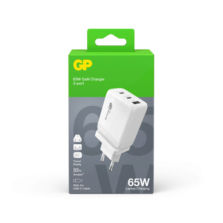GP Vegglader GaN PD 65W Inkludert Reiseadapter GP Vegglader GaN PD 65W Inkludert Reiseadapter