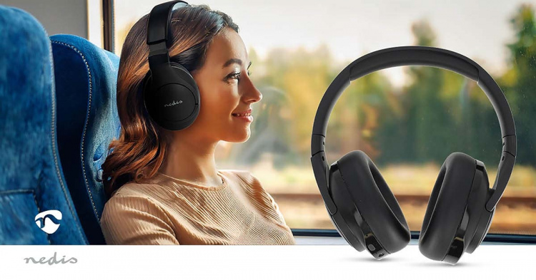 Nedis Trådløse Over-Ear hodetelefoner | Maksimal batteritid: 28 timer | Innebygd mikrofon | Trykk kontroll | Hybrid (ENC + ANC) | Stemmestyring | Volumkontroll | Sort Nedis Trådløse Over-Ear hodetelefoner | Maksimal batteritid: 28 timer | Innebygd mikrofon | Trykk kontroll | Hybrid (ENC + ANC) | Stemmestyring | Volumkontroll | Sort