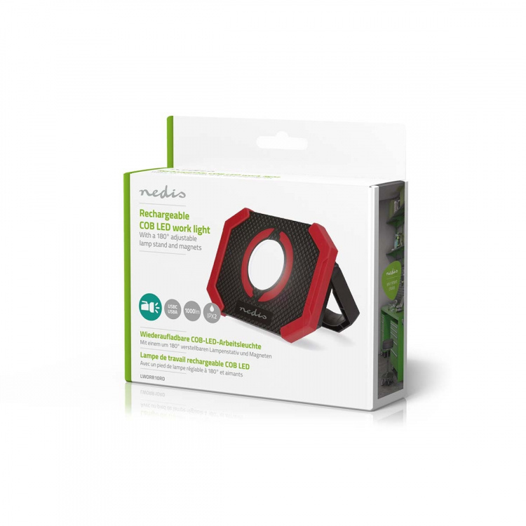 Nedis Work Lampe | 10 W | Batteri drevet | 5 V DC | N/A | Oppladningsbar | Lett varighet: 10 h | 1000 lm | Lysrekkevidde: 30 m