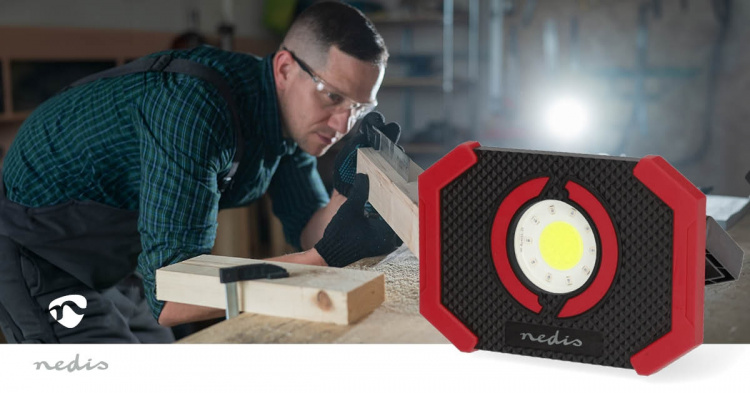 Nedis Work Lampe | 10 W | Batteri drevet | 5 V DC | N/A | Oppladningsbar | Lett varighet: 10 h | 1000 lm | Lysrekkevidde: 30 m