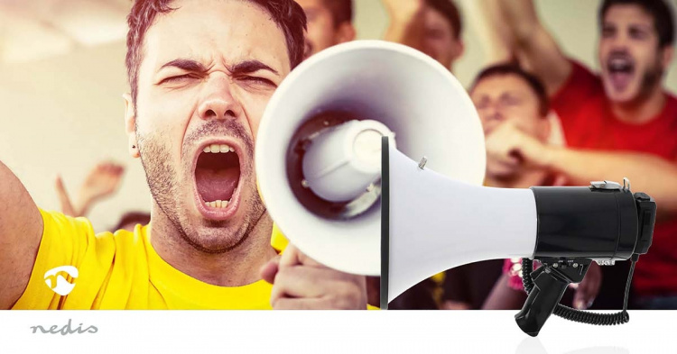 Nedis megafon | Maksimal rekkevidde: 1500 m | Maksimal volumkontroll: 120 dB | Avtagbar Mikrofon | Innebygd sirene | Bluetooth® | Opptaksfunksjon | USB-avspilling | Skulderstropp | Hvit / Sort