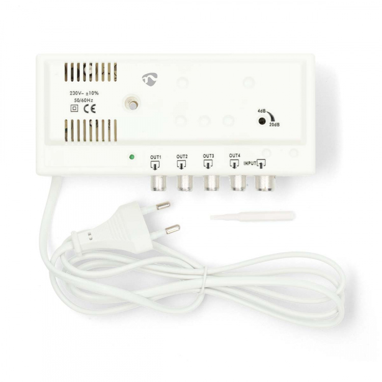 Nedis CATV forsterker | Forsterkning: 20 dB | 47 - 862 MHz | Antall utganger: 4 | Forsterkningskontroll | Hvit