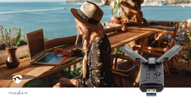 Nedis Network Dongle | Wi-Fi | AX5400 | 2.4/5/6 GHz (Triple Band) | USB3.0 | Wi-Fi hastighet totalt: 5400 Mbps | Windows 10 / Windows 11
