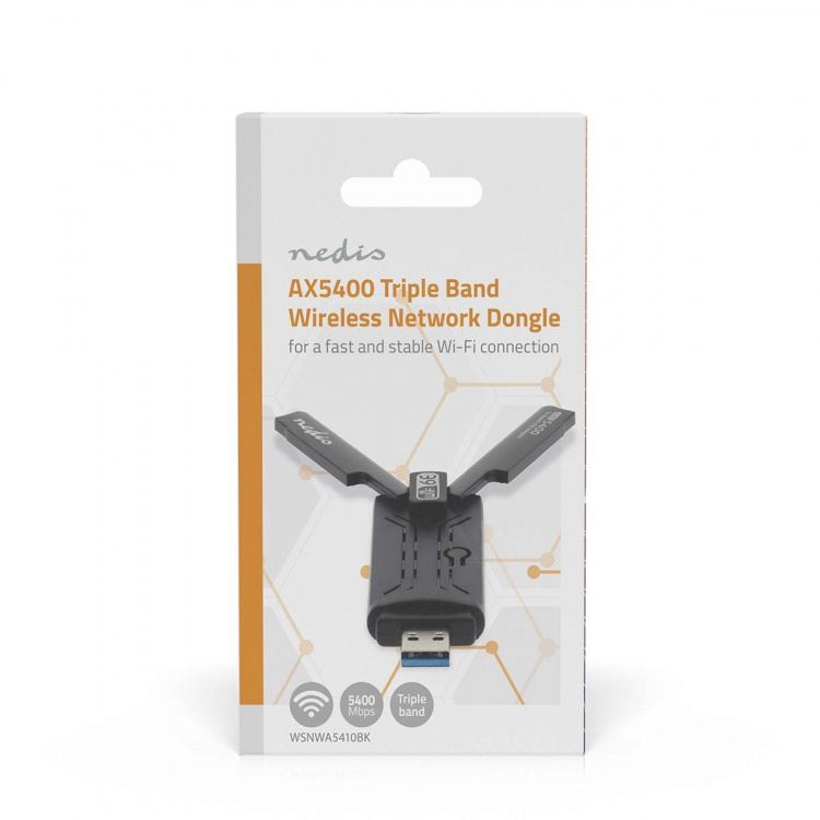 Nedis Network Dongle | Wi-Fi | AX5400 | 2.4/5/6 GHz (Triple Band) | USB3.0 | Wi-Fi hastighet totalt: 5400 Mbps | Windows 10 / Windows 11