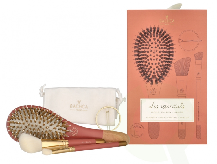 Bachca Paris The Essentials Hair Terracotta Set 5 deler 1x Large Boar & Nylon Hair Brush/1x Blush Brush/1x Contour Shader Brush/ 1x Round Clip/1x Cotton Pouch