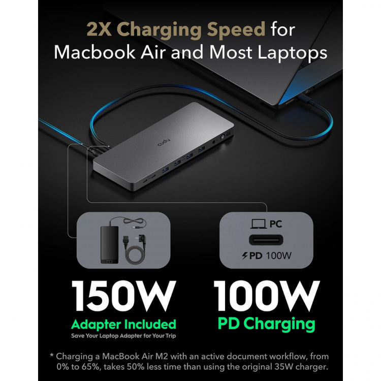 CUDY Dokkingstasjon CS700 10Gbps USB-C Dual 4K 150W