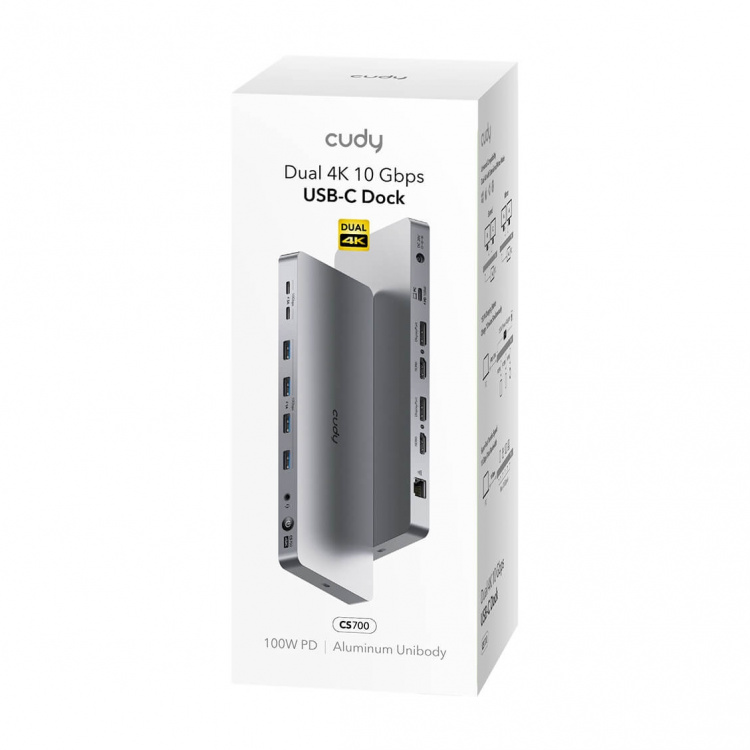 CUDY Dokkingstasjon CS700 10Gbps USB-C Dual 4K 150W