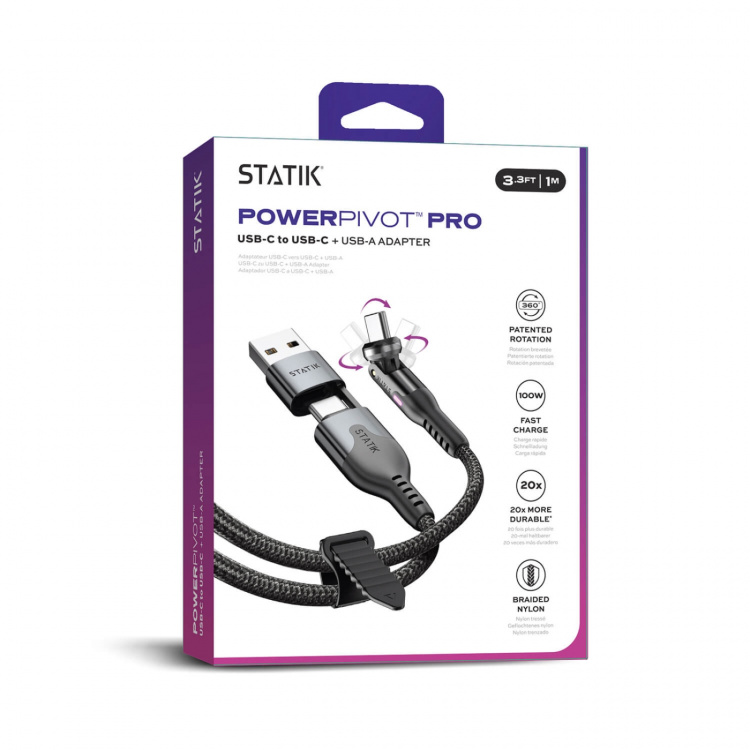 STATIK Kabel PowerPivot Pro Nylonflettet USB-C Til USB-C Svart 1m