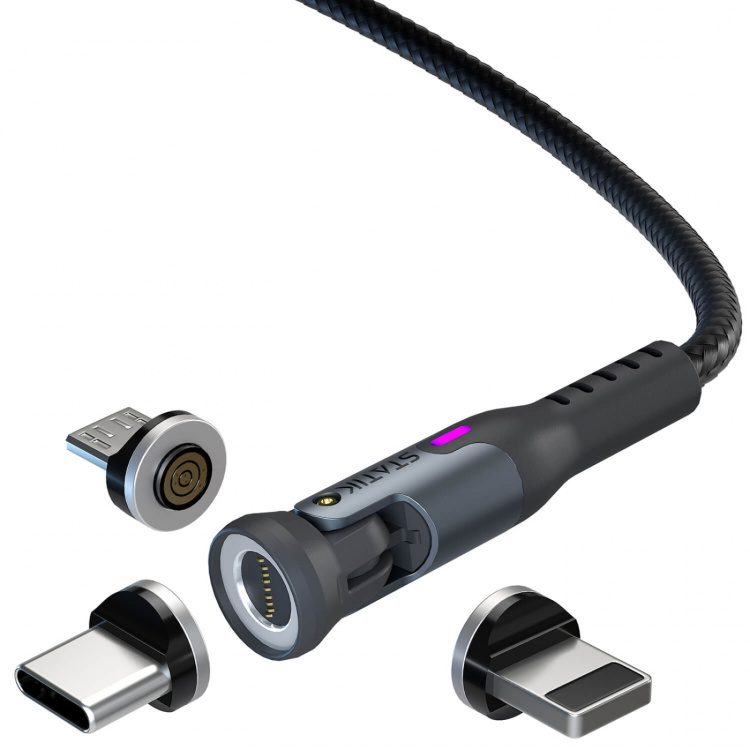 STATIK Kabel 360 Pro Magnetisk Spiss USB-C/Lightning/MicroUSB Svart 1 m