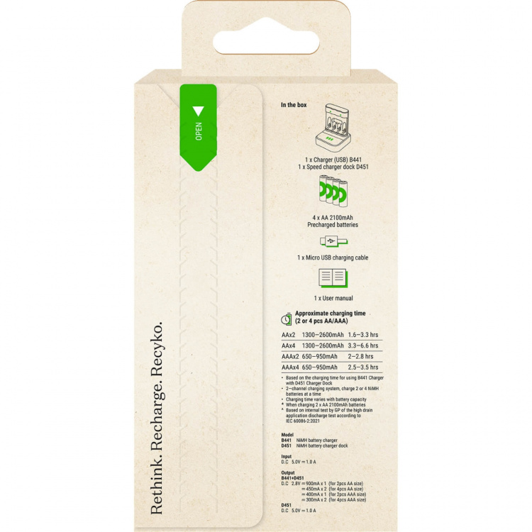 GP Batterilader Everyday Charger B441 + D451 4xAA 2100mAh