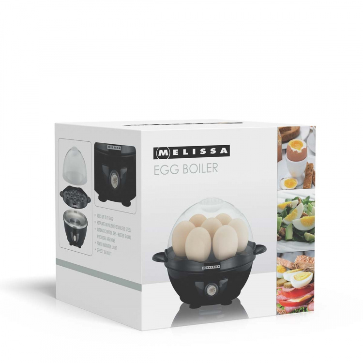 MELISSA Eggkoker 7 egg med gjennomsiktig knapp 360W Svart MELISSA Eggkoker 7 egg med gjennomsiktig knapp 360W Svart