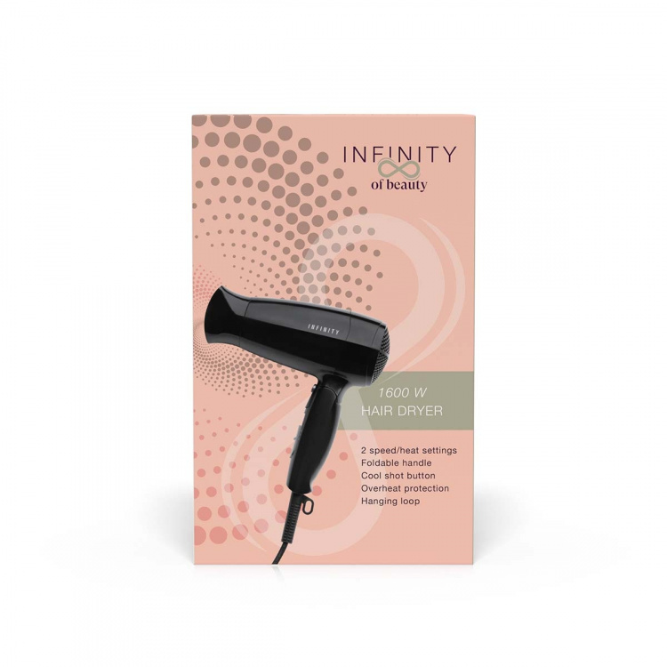 MELISSA Hårføner med sammenleggbart håndtak 1600W Svart