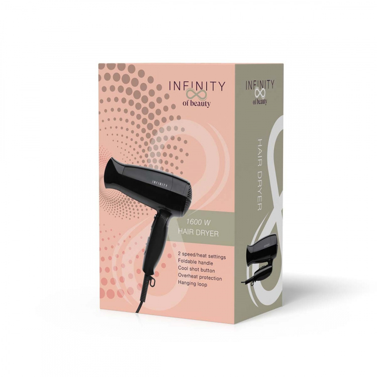 MELISSA Hårføner med sammenleggbart håndtak 1600W Svart