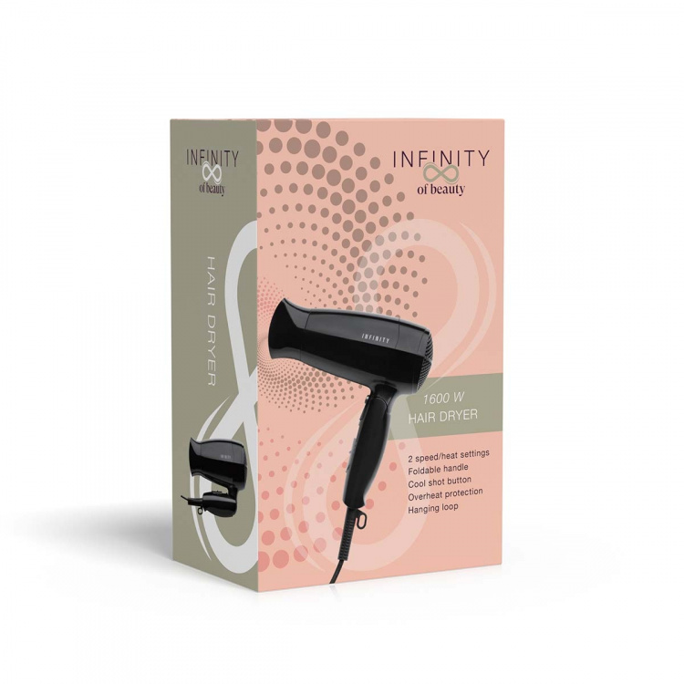 MELISSA Hårføner med sammenleggbart håndtak 1600W Svart