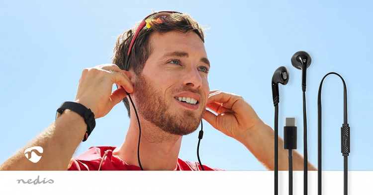 Nedis Wired øretelefoner | USB-C™ | Kabellengde: 1.20 m | Innebygd mikrofon | Volumkontroll | Sort