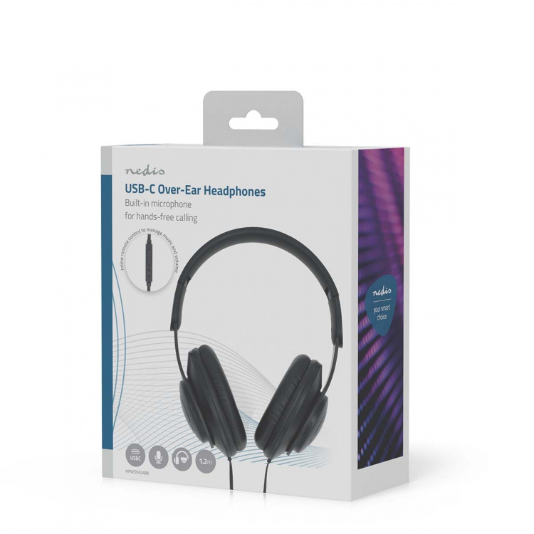 Nedis Over-Ear hodetelefoner med kabel | USB-C™ | Kabellengde: 1.20 m | Volumkontroll | Sort