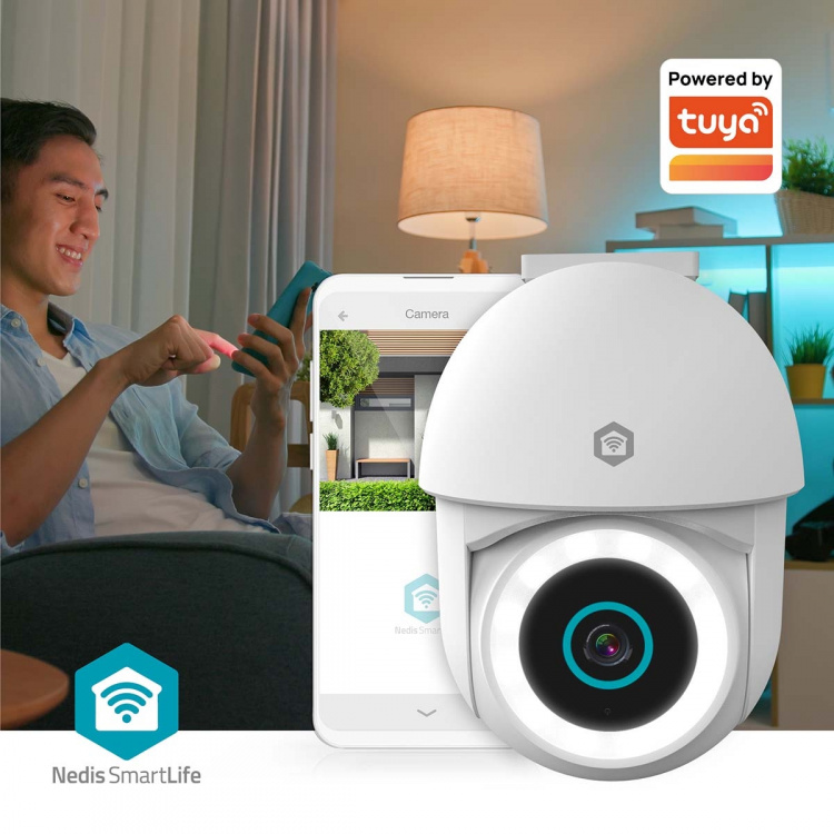 Nedis SmartLife Utendørs kamera | Søkelys | 3MP Full HD 1296p | Panorering og vipping | IP65 | Cloud Storage (valgfritt) / microSD (ikke inkludert) / Onvif | 5 V DC | Med bevegelses sensor | Nattsyn | Hvit Nedis SmartLife Utendørs kamera | Søkelys | 3MP Full HD 1296p | Panorering og vipping | IP65 | Cloud Storage (valgfritt) / microSD (ikke inkludert) / Onvif | 5 V DC | Med bevegelses sensor | Nattsyn | Hvit