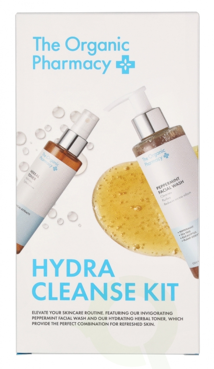 The Organic Pharmacy Hydra Cleanse Set 350 ml Peppermint Face Wash 200 ml/Herbal Toner 150 ml