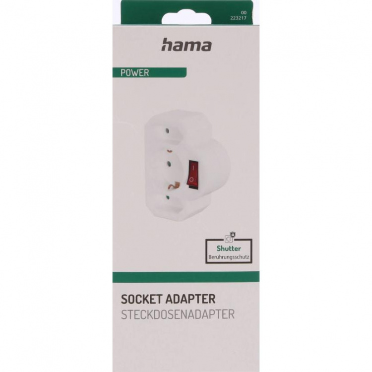 Hama Stikkontakt Adapter 3-Way Med Bryter Adapter Hvit