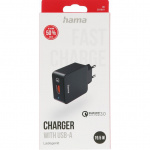 Hama Hurtiglader Fast Charger 1x USB-A Qualcomm 19.5w Svart