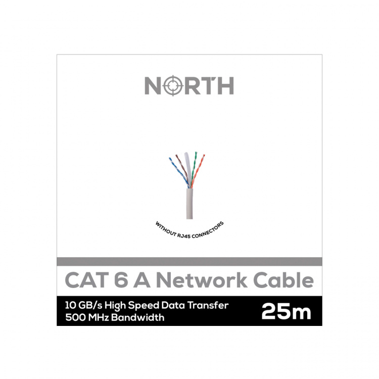 North Nettverkskabel Cat6A UTP Hvit 25m kontaktløs Solid 10Gb/s 500MHz 26awg CM North Nettverkskabel Cat6A UTP Hvit 25m kontaktløs Solid 10Gb/s 500MHz 26awg CM
