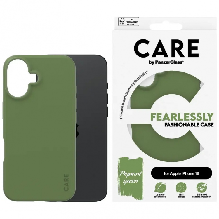 PanzerGlass CARE Fashionable Case for iPhone 16 Grön
