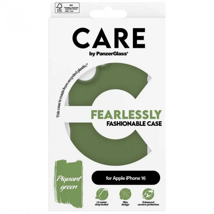 PanzerGlass CARE Fashionable Case for iPhone 16 Grön