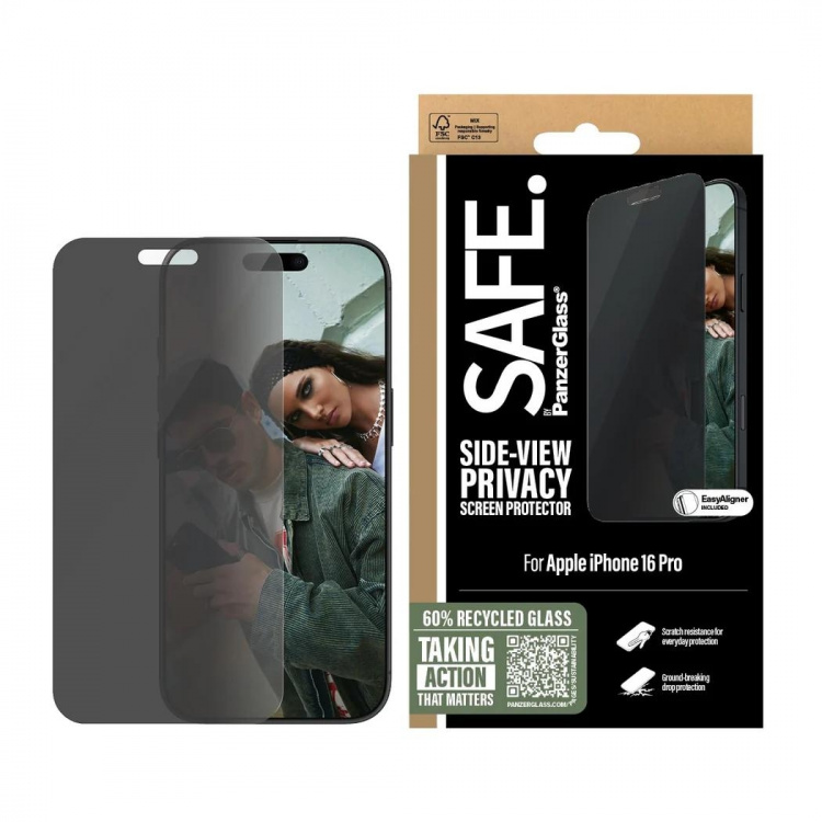 PanzerGlass SAFE. Privacy Screen Protector Apple iPhone 16 Pro 6.3 | Ultra-Wide Fit