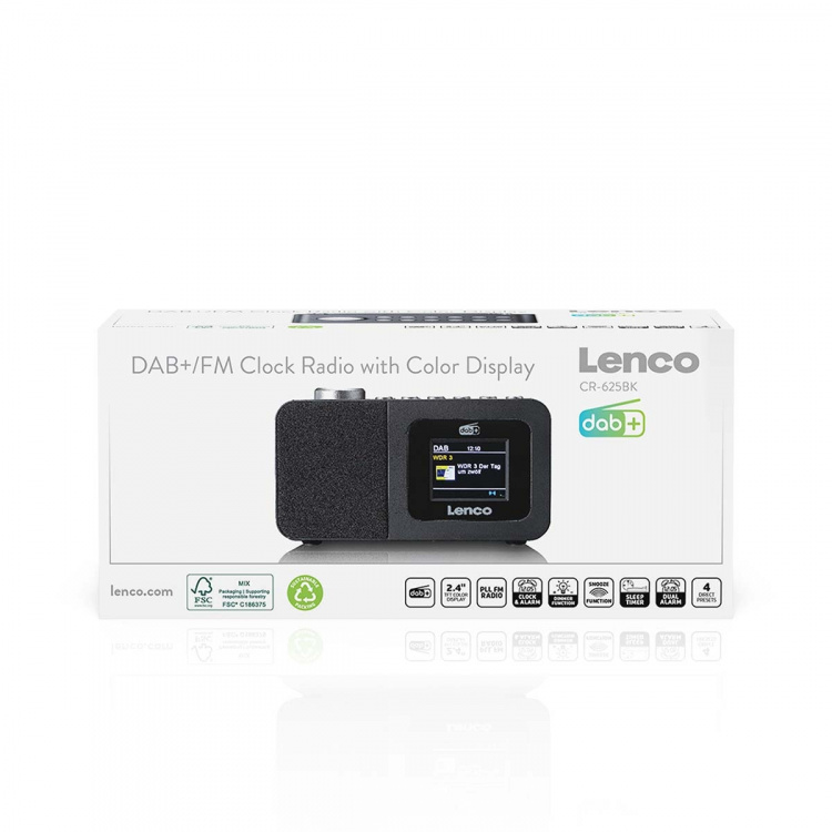 Lenco DAB+/FM-radiovekkerklokke med fargeskjerm, sleep timer og dobbel alarmfunksjon Svart