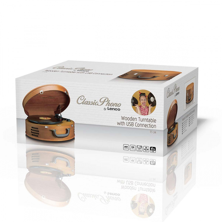 Lenco Retro platespiller med 2 innebygde høyttalere Brun