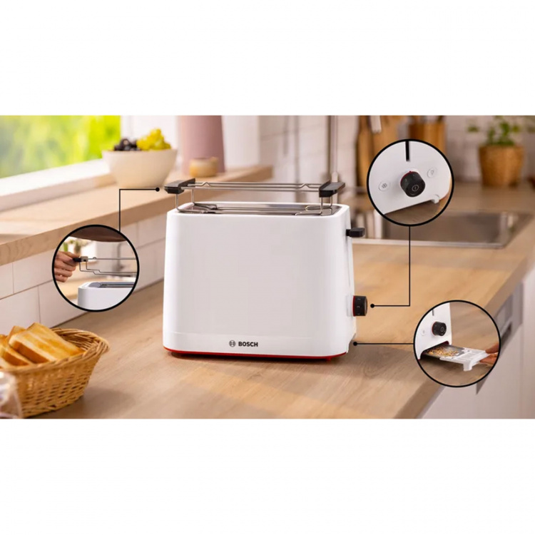 Bosch Brødrister TAT3M121 Hvit 950W Bagels-funksjon