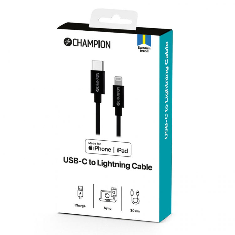 Champion USB-C til Lightning-kabel 30 cm svart Champion USB-C til Lightning-kabel 30 cm svart