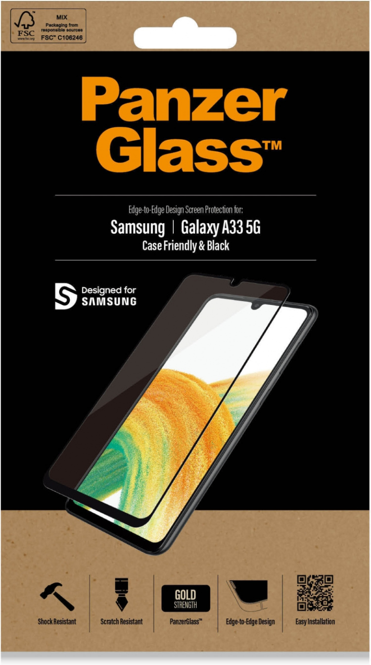 PanzerGlass panserglass, Samsung Galaxy A33 5G, svart ramme